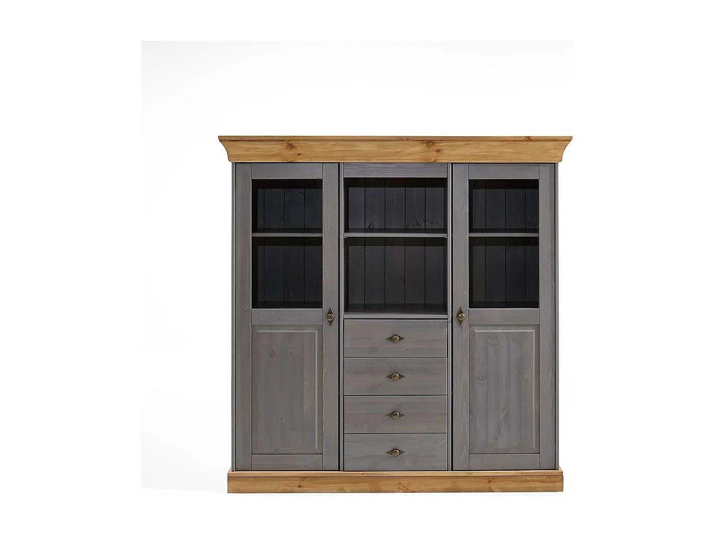 Wohnzimmer Highboard in Grau Kiefer teilmassiv Landhaus