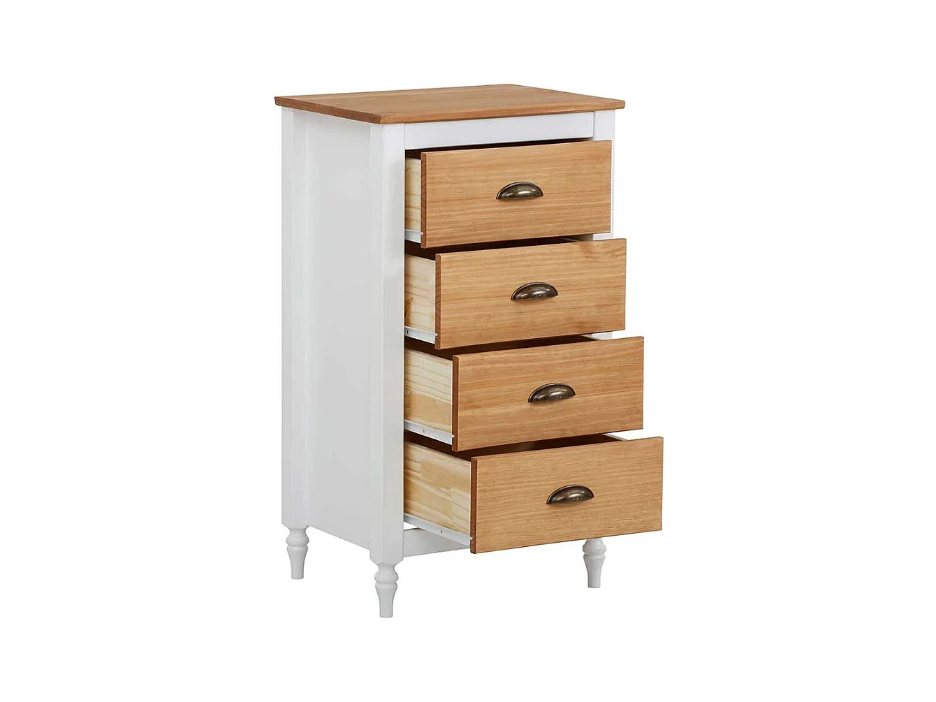 Landhaus Schubladenkommode in Kieferfarben und Weiß 80 cm hoch