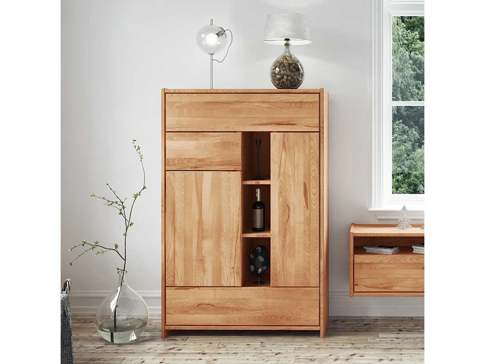 Highboard aus Kernbuche Massivholz mit offenen Fächern