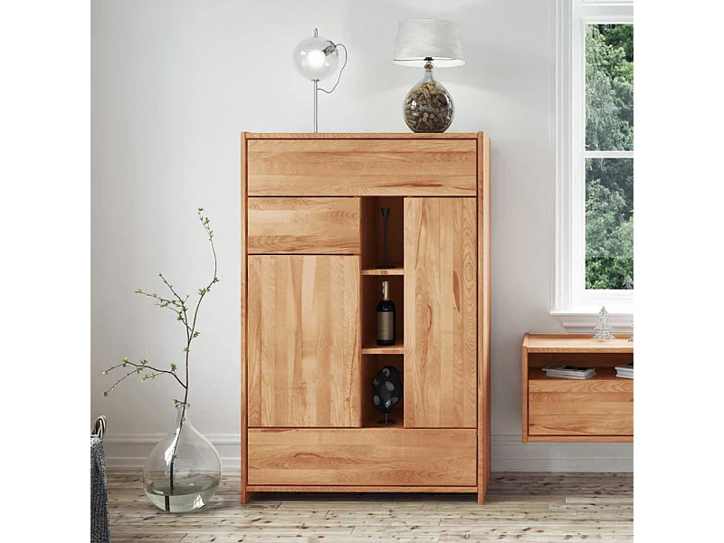 Highboard aus Kernbuche Massivholz mit offenen Fächern