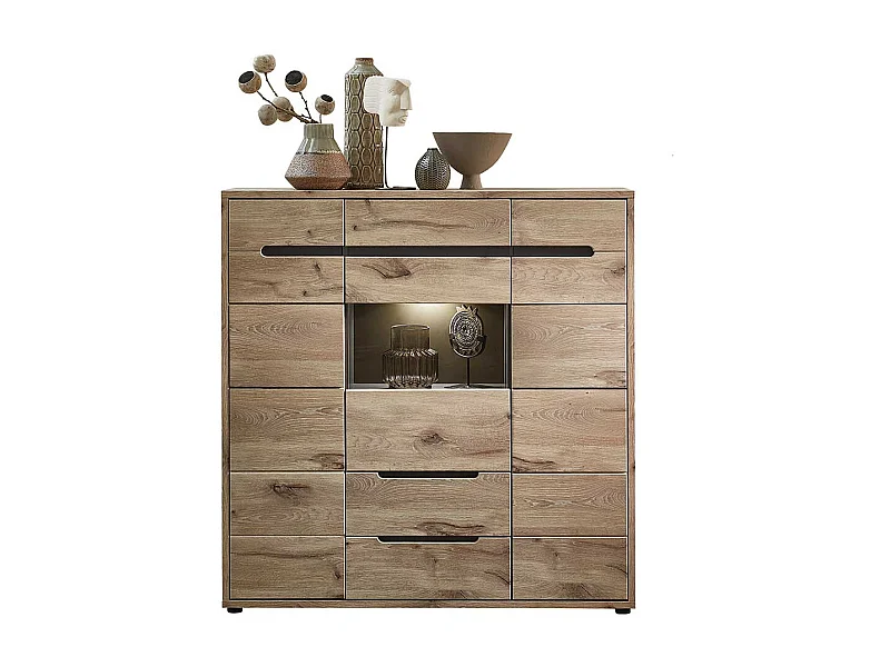 Esszimmer Highboard Holzoptik in Wildeichefarben LED Beleuchtung