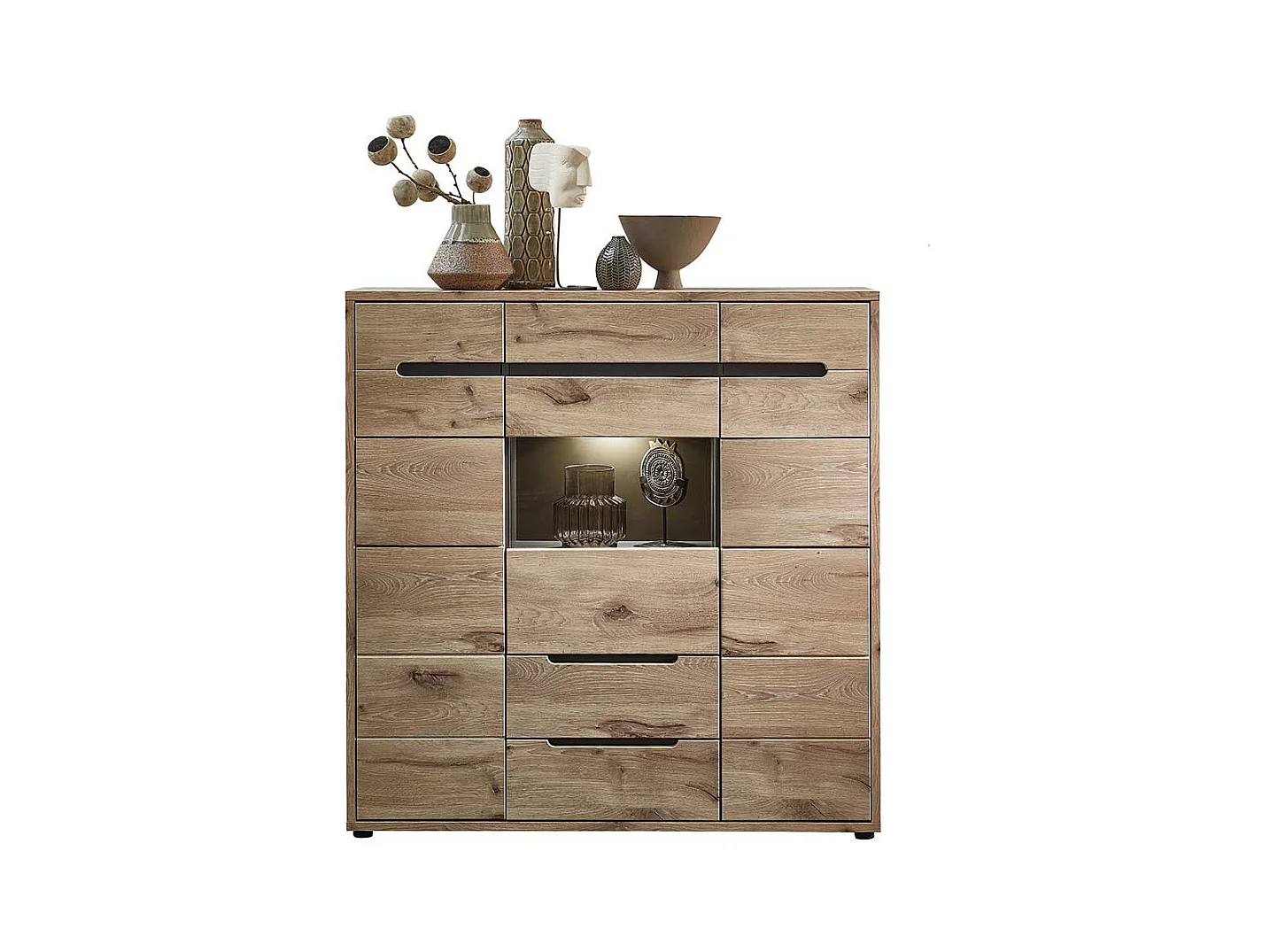 Esszimmer Highboard Holzoptik in Wildeichefarben LED Beleuchtung