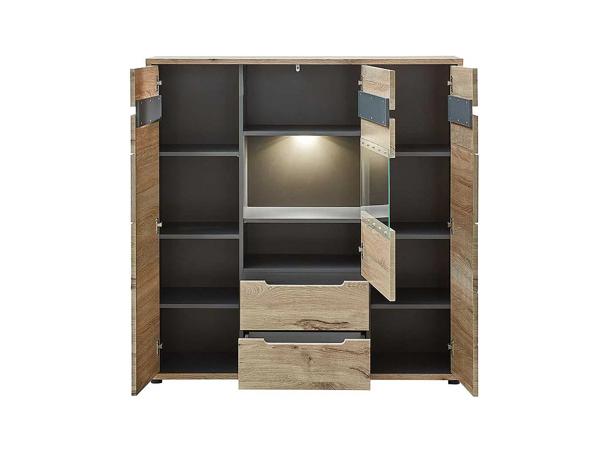 Esszimmer Highboard Holzoptik in Wildeichefarben LED Beleuchtung