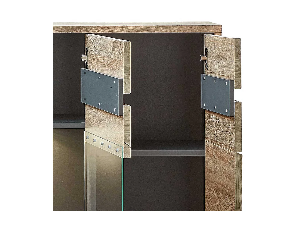 Esszimmer Highboard Holzoptik in Wildeichefarben LED Beleuchtung