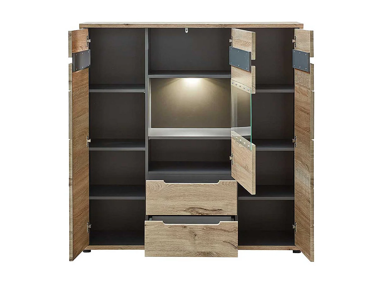 Esszimmer Highboard Holzoptik in Wildeichefarben LED Beleuchtung