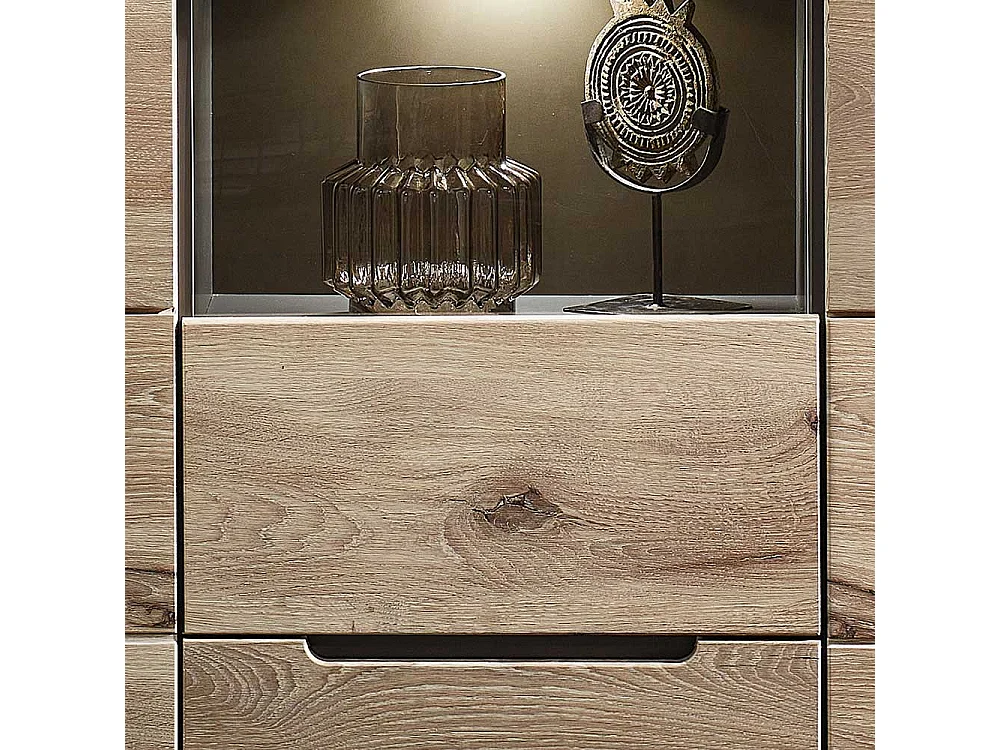 Esszimmer Highboard Holzoptik in Wildeichefarben LED Beleuchtung