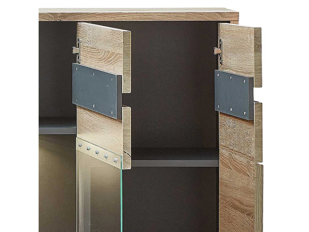 Esszimmer Highboard Holzoptik in Wildeichefarben LED Beleuchtung