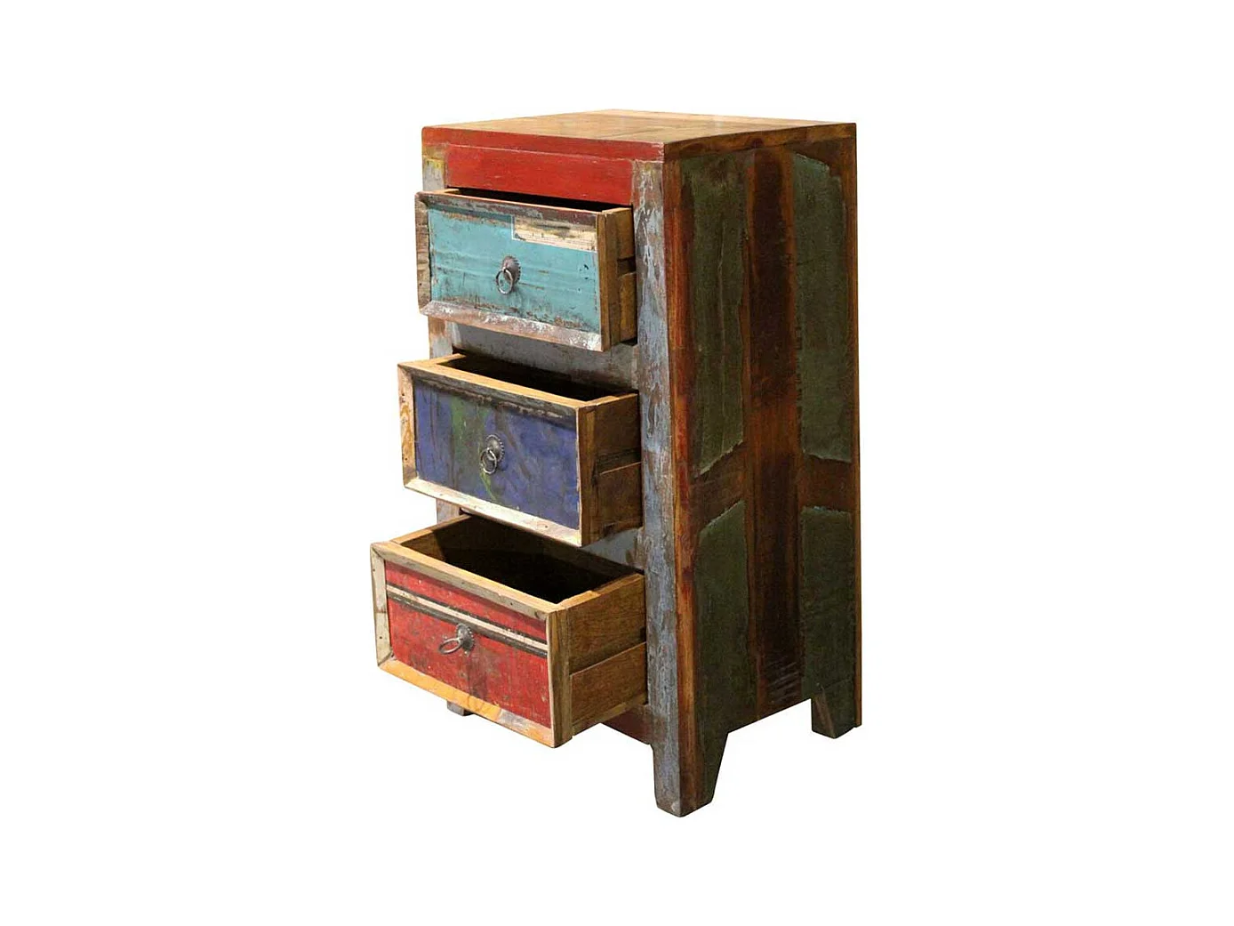 Schubkastenkommode im Shabby Chic Design buntem Recyclingholz