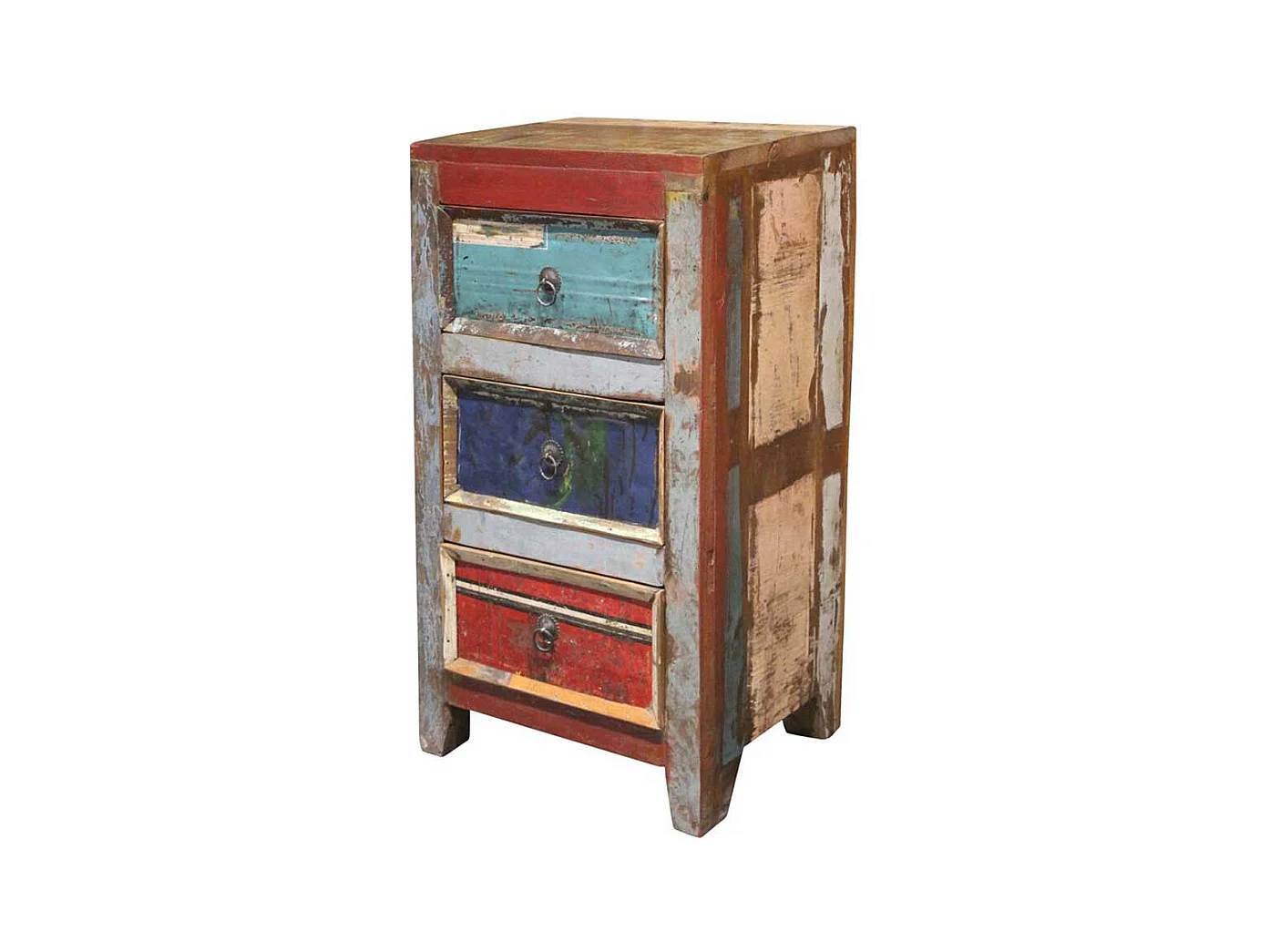 Schubkastenkommode im Shabby Chic Design buntem Recyclingholz