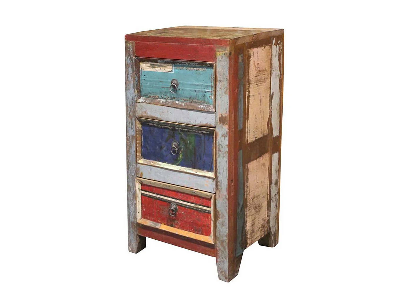 Schubkastenkommode im Shabby Chic Design buntem Recyclingholz