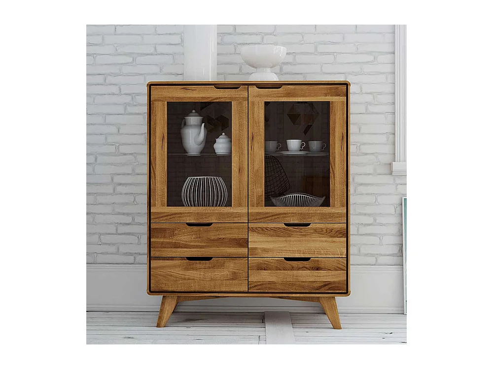 Wohnzimmer Vitrine aus Wildeiche Massivholz 90 cm breit