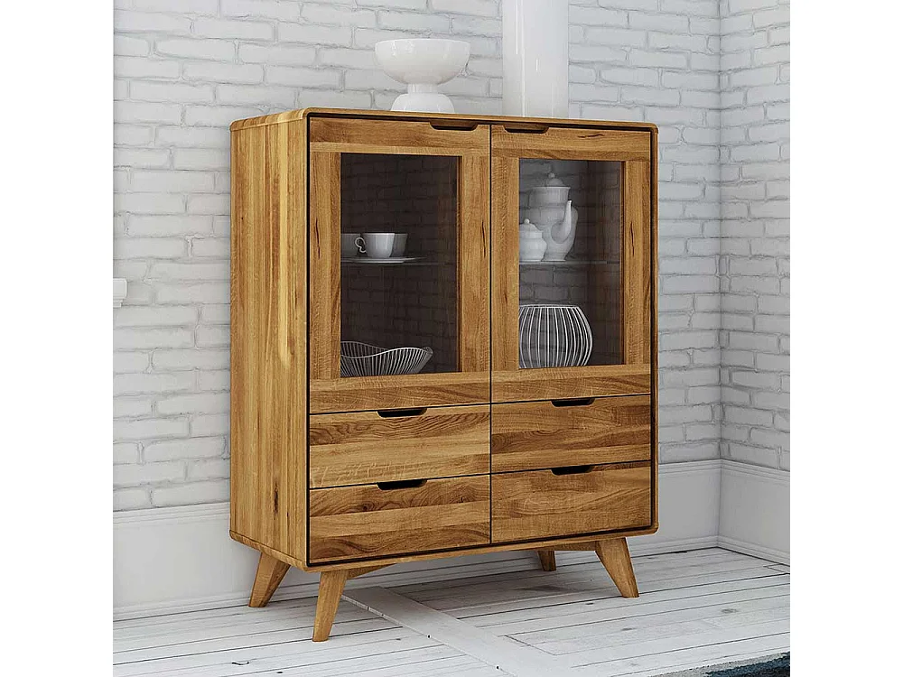 Wohnzimmer Vitrine aus Wildeiche Massivholz 90 cm breit