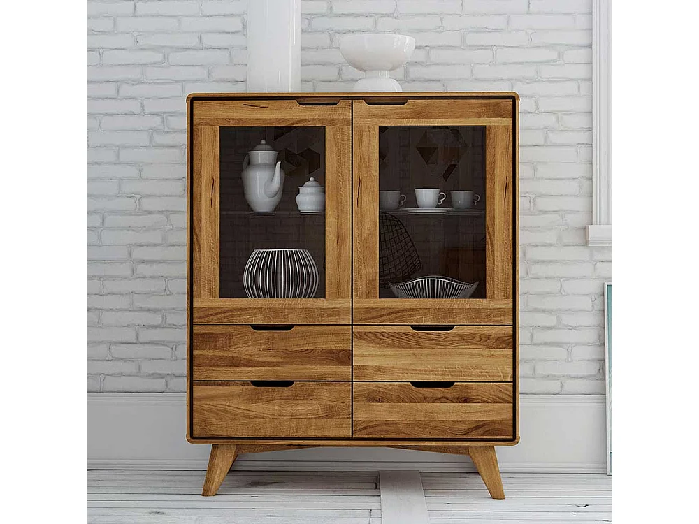 Wohnzimmer Vitrine aus Wildeiche Massivholz 90 cm breit