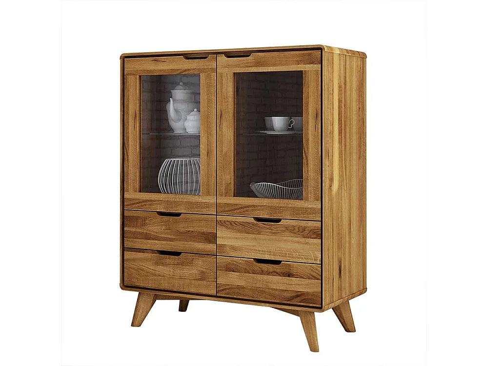 Wohnzimmer Vitrine aus Wildeiche Massivholz 90 cm breit