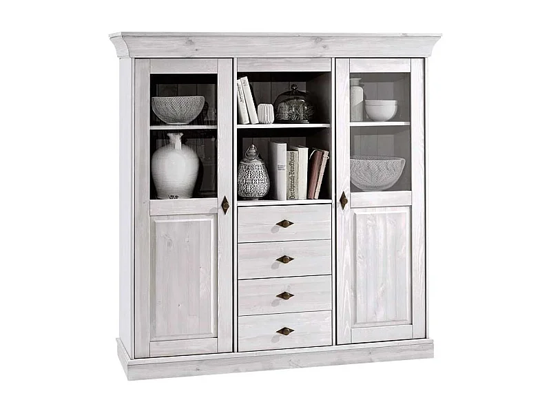 Esszimmer Highboard in Weiß Landhaus Kiefer teilmassiv