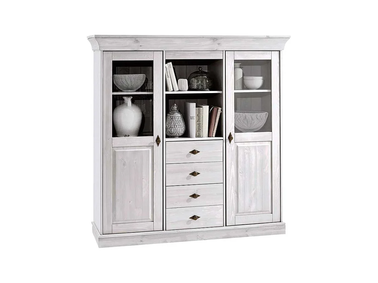 Esszimmer Highboard in Weiß Landhaus Kiefer teilmassiv