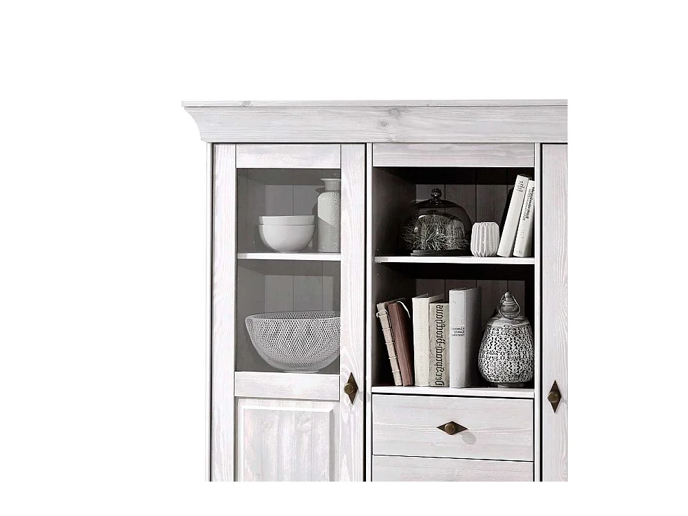 Esszimmer Highboard in Weiß Landhaus Kiefer teilmassiv