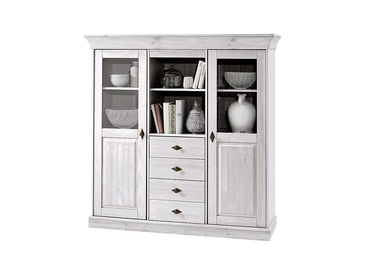 Esszimmer Highboard in Weiß Landhaus Kiefer teilmassiv