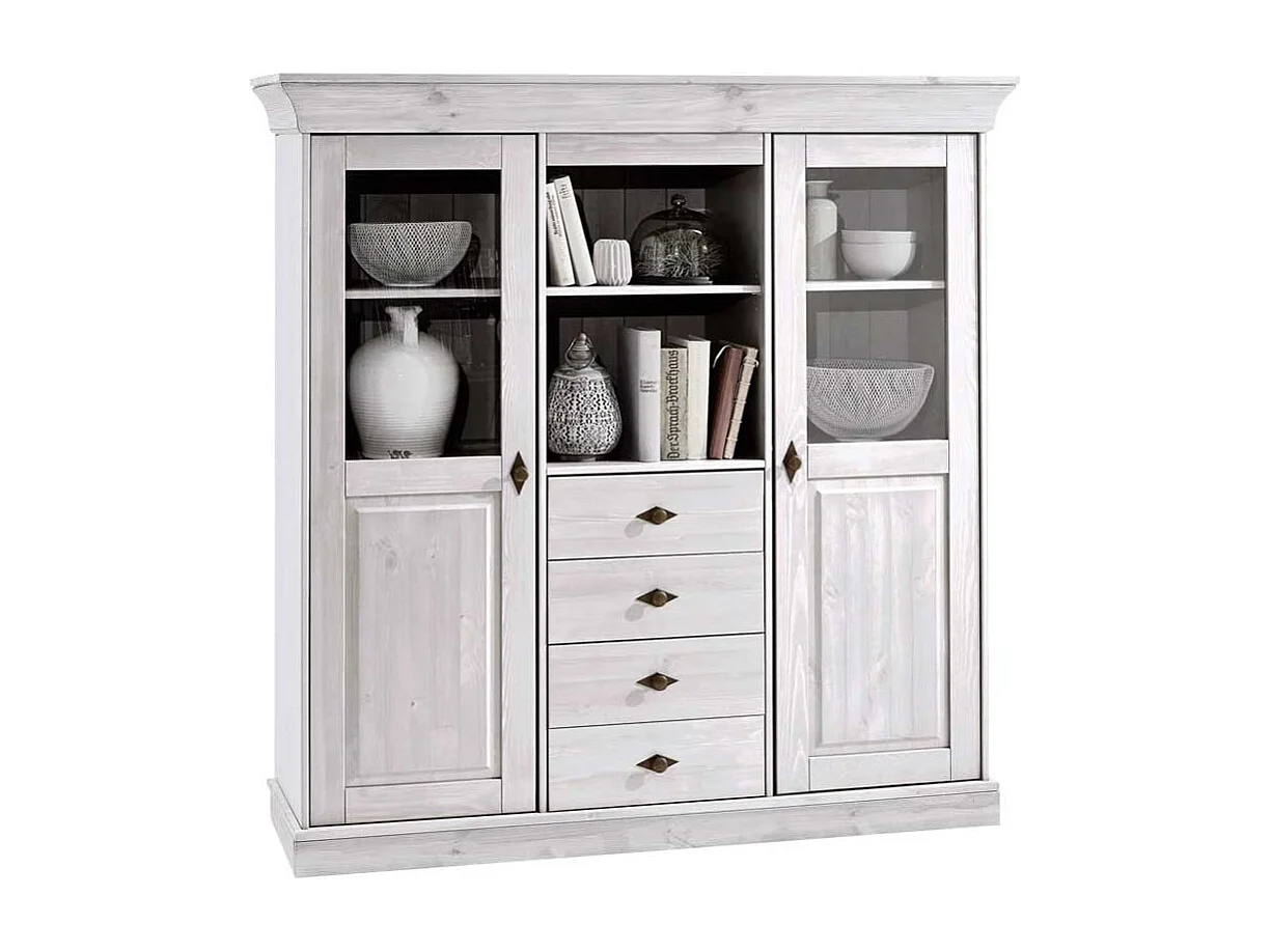 Esszimmer Highboard in Weiß Landhaus Kiefer teilmassiv