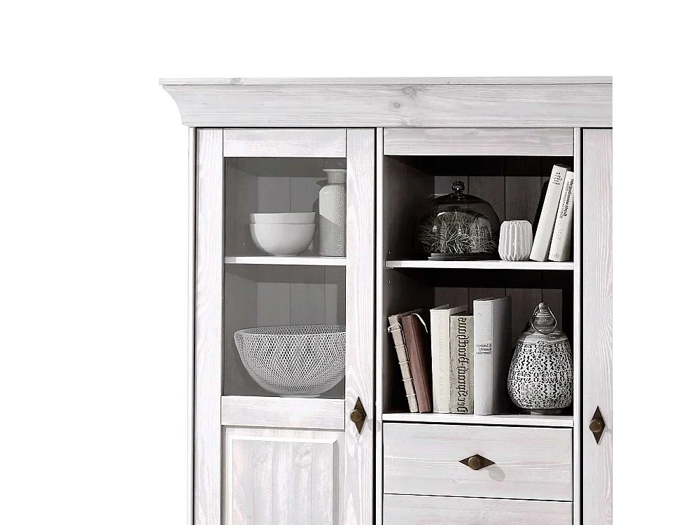 Esszimmer Highboard in Weiß Landhaus Kiefer teilmassiv