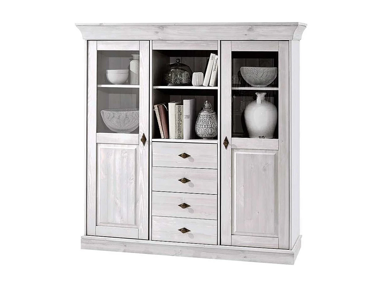 Esszimmer Highboard in Weiß Landhaus Kiefer teilmassiv