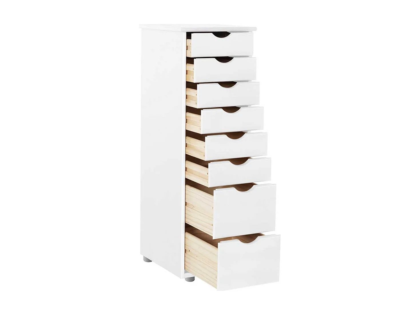 Weiße Hochkommode aus Kiefer Massivholz acht Schubladen