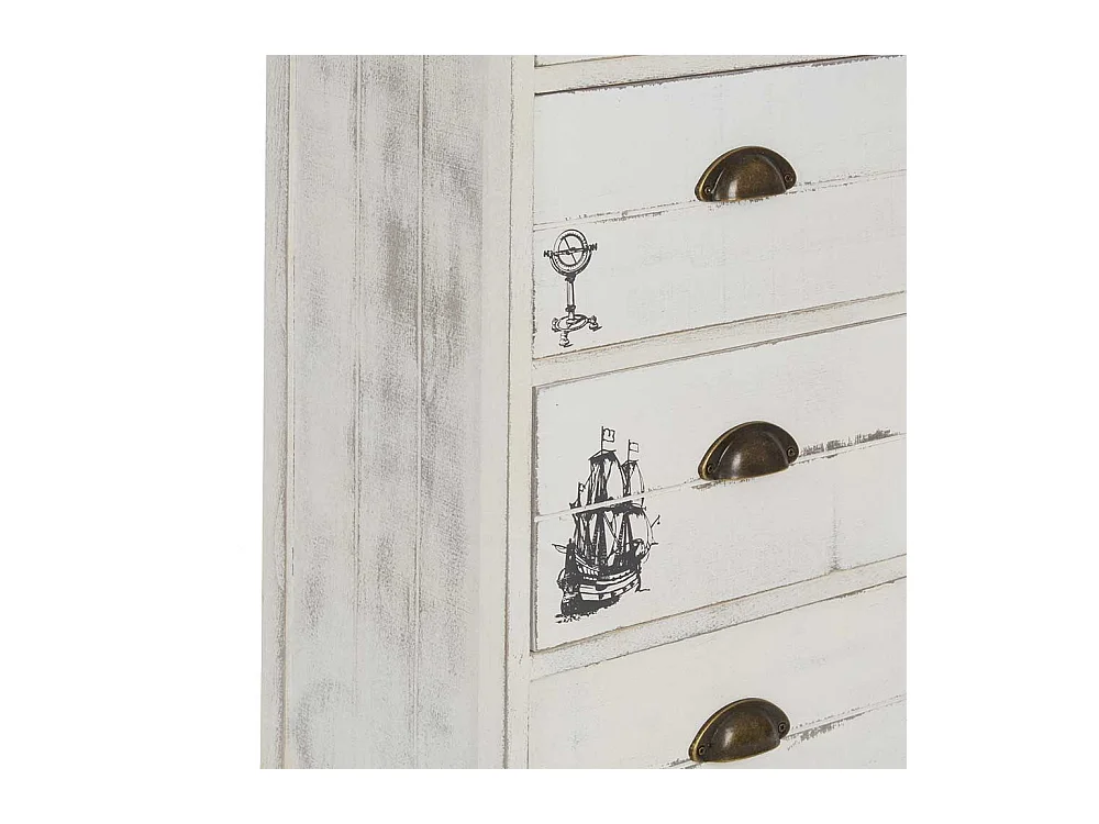 Holzkommode maritim in Antikweiß sechs Schubladen