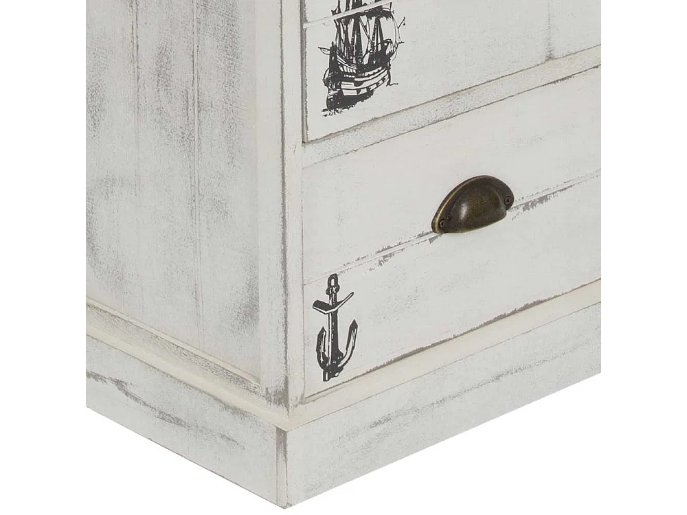 Holzkommode maritim in Antikweiß sechs Schubladen