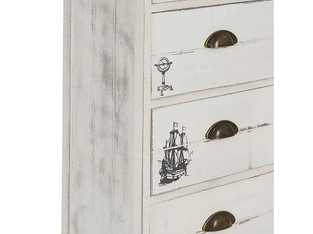 Holzkommode maritim in Antikweiß sechs Schubladen