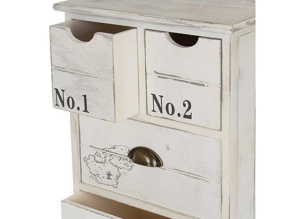 Holzkommode maritim in Antikweiß sechs Schubladen