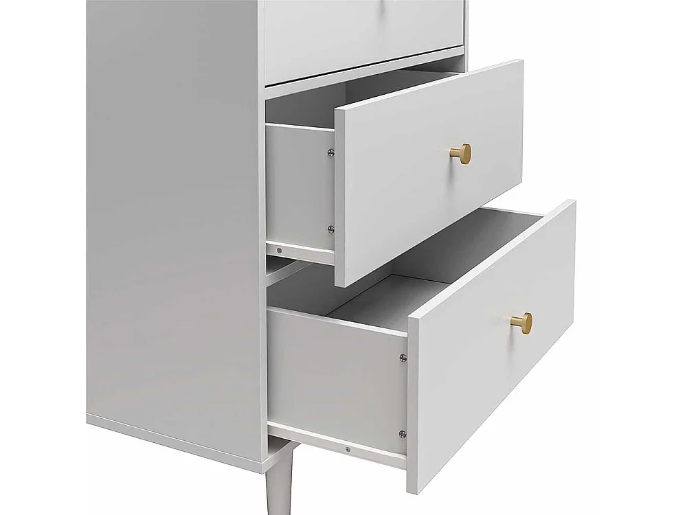 Hohe Schubladenkommode in Hellgrau und Goldfarben 70 cm breit