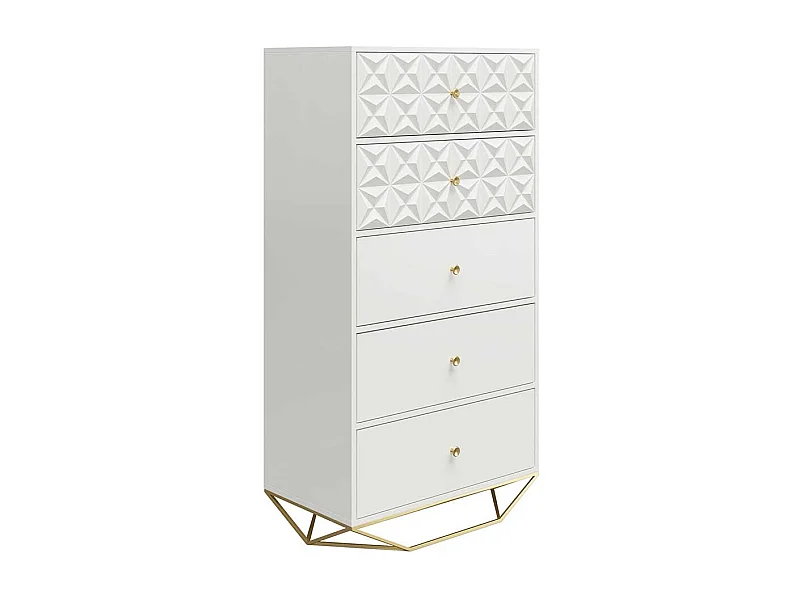 Weiße Hochkommode mit fünf Schubladen Bügelgestell aus Metall