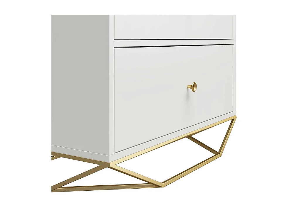 Weiße Hochkommode mit fünf Schubladen Bügelgestell aus Metall