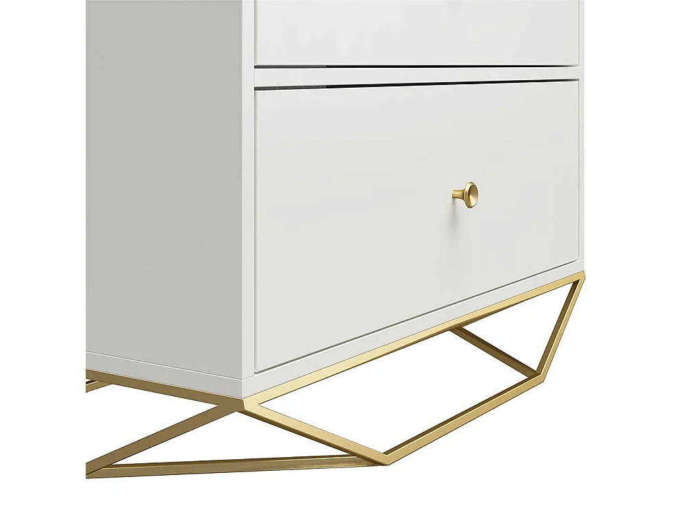 Weiße Hochkommode mit fünf Schubladen Bügelgestell aus Metall