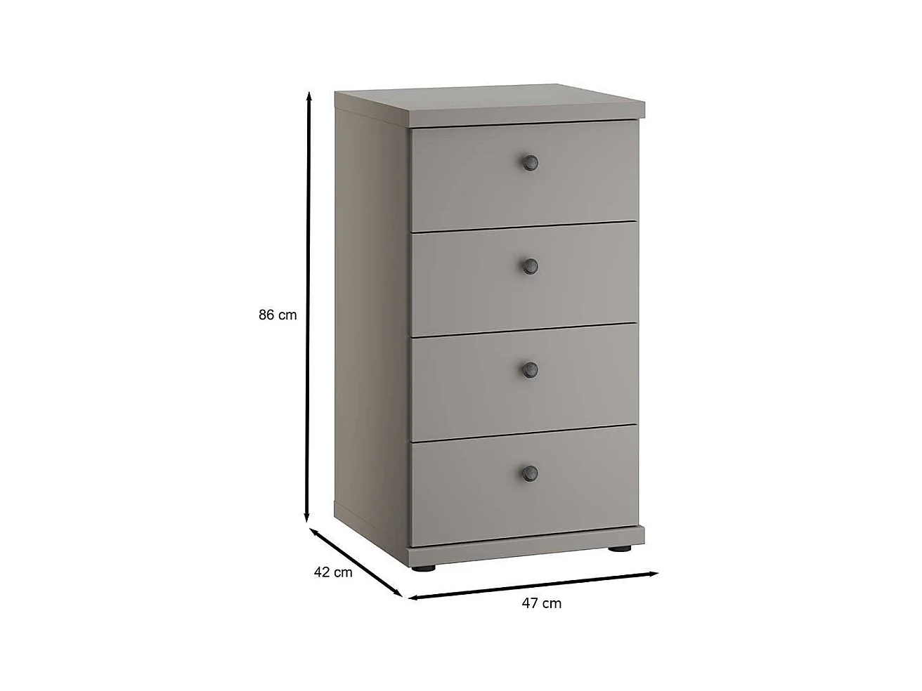 Säulenkommode hellgrau mit vier Schubladen 86 cm hoch - 47 cm breit