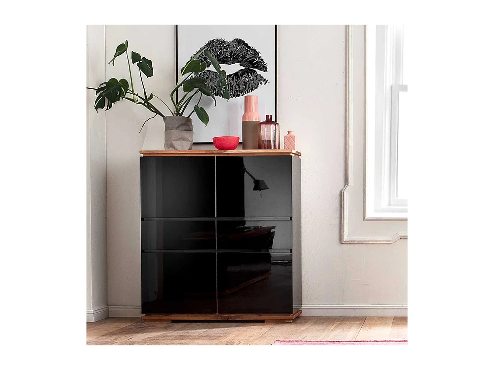 Hochglanz Highboard in Schwarz Asteiche Massivholz