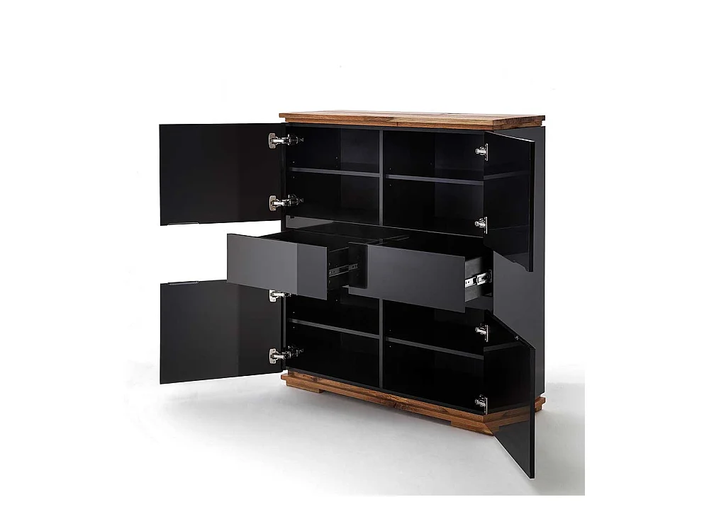 Hochglanz Highboard in Schwarz Asteiche Massivholz