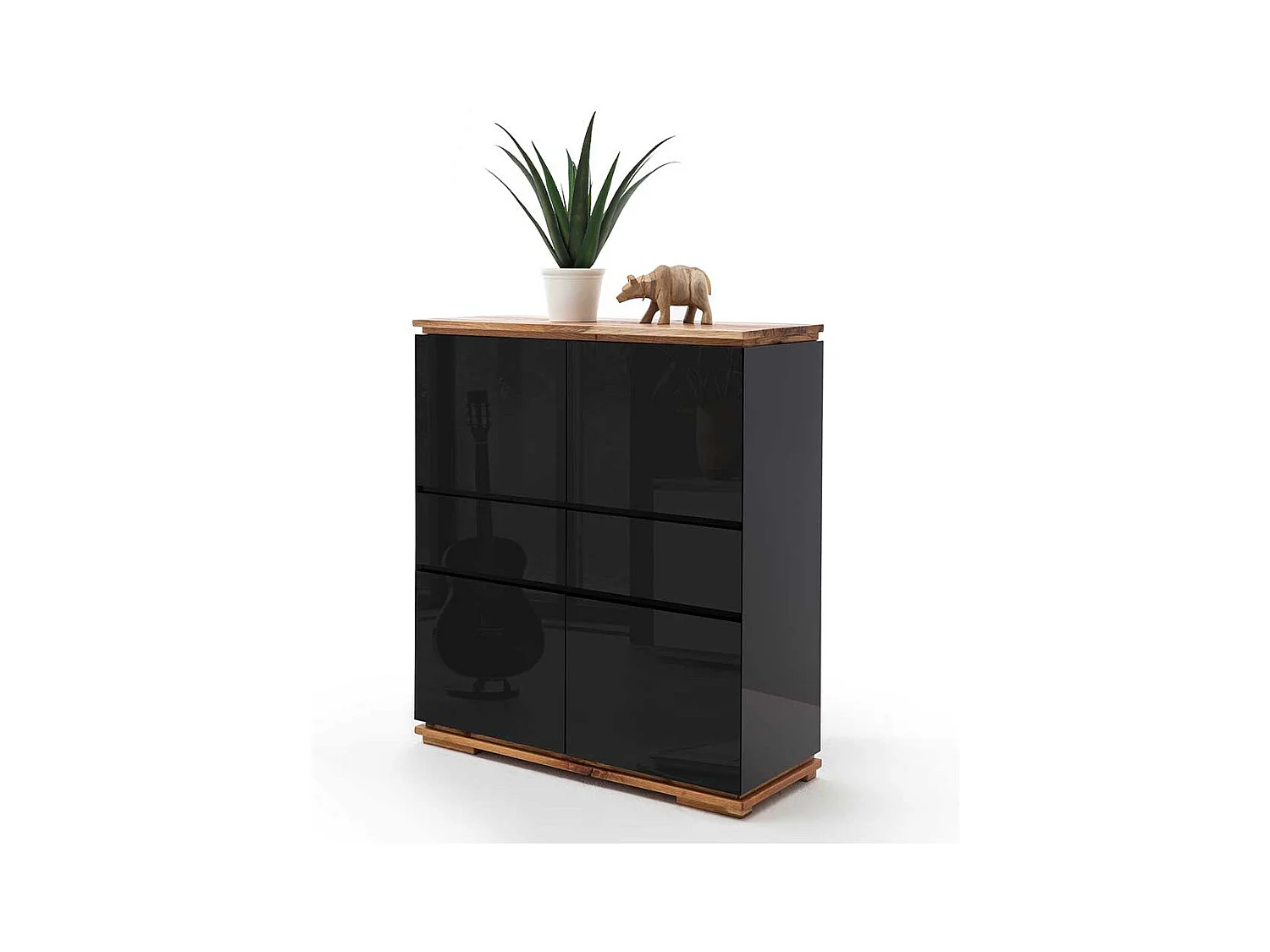 Hochglanz Highboard in Schwarz Asteiche Massivholz