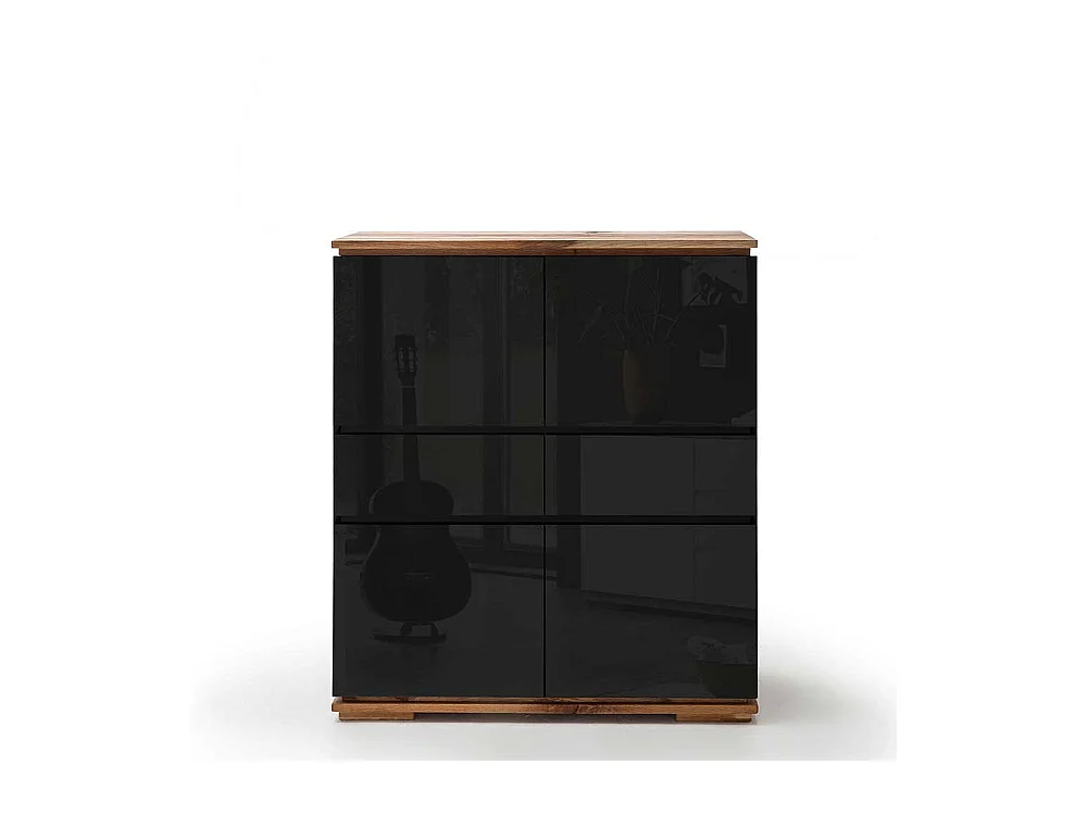 Hochglanz Highboard in Schwarz Asteiche Massivholz