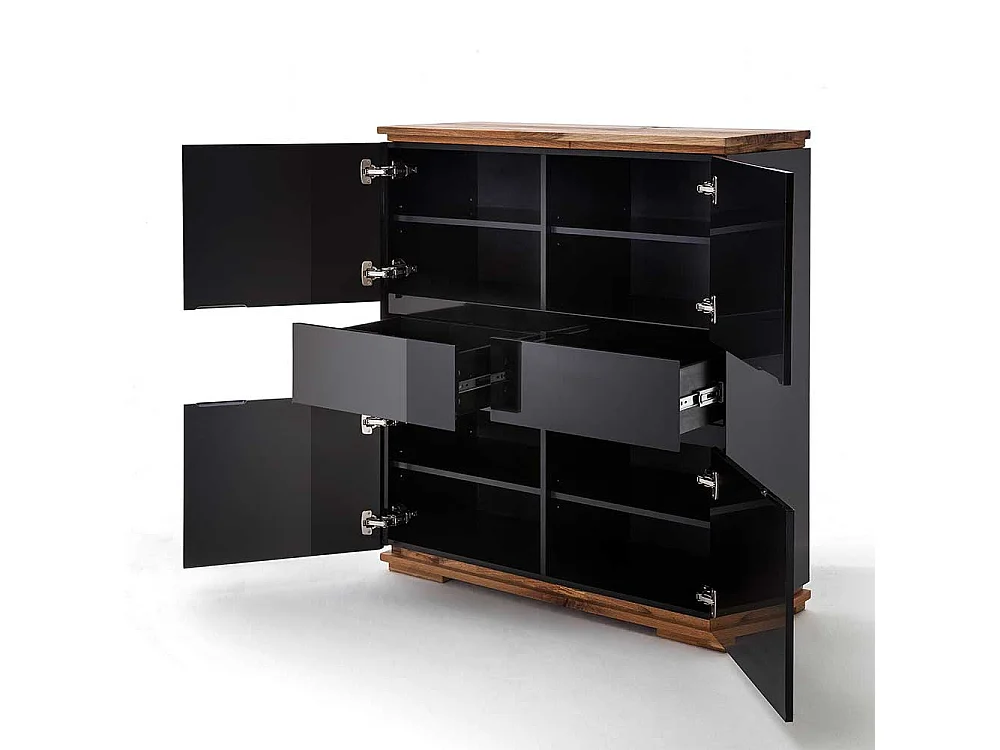 Hochglanz Highboard in Schwarz Asteiche Massivholz