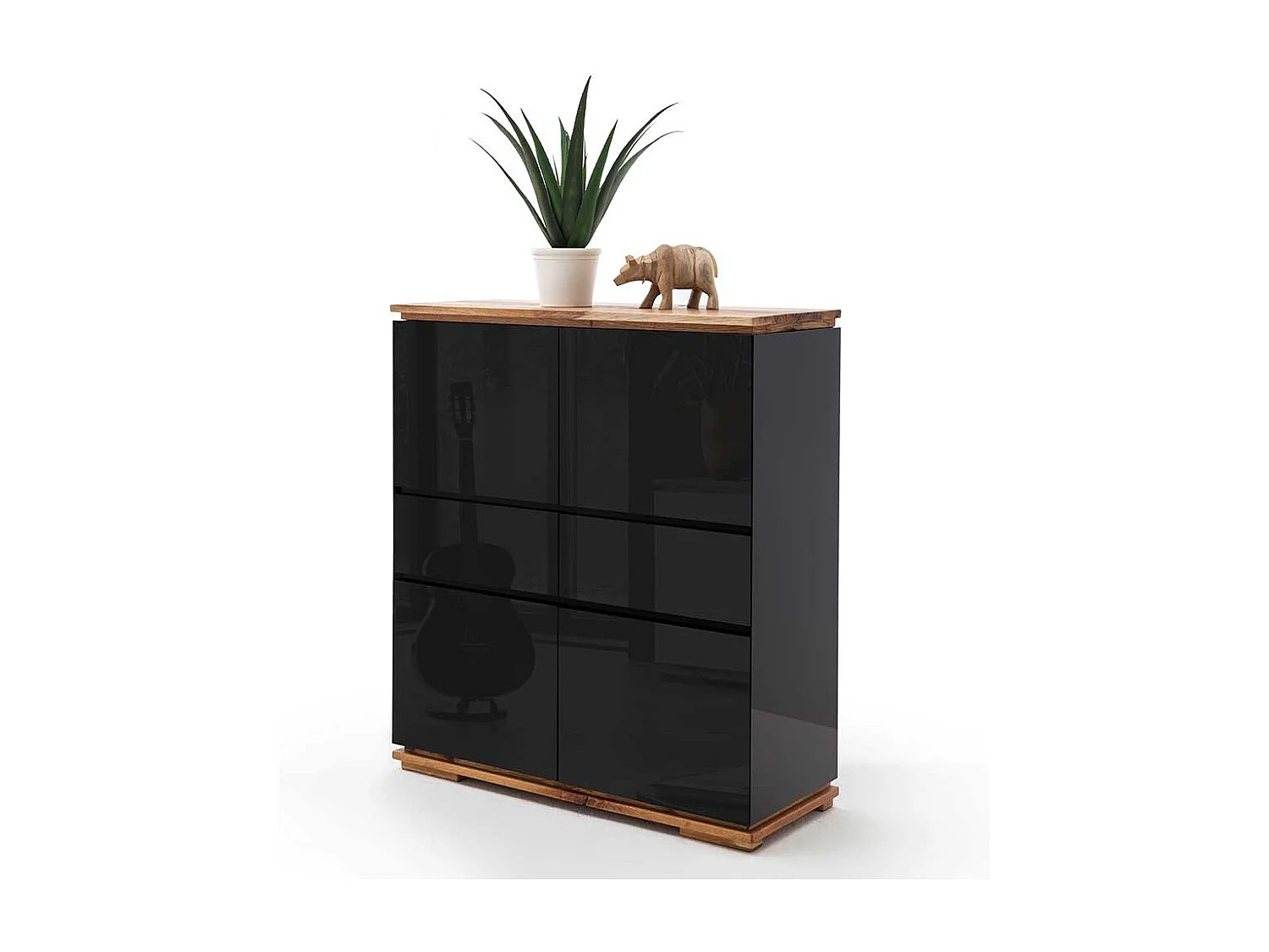 Hochglanz Highboard in Schwarz Asteiche Massivholz