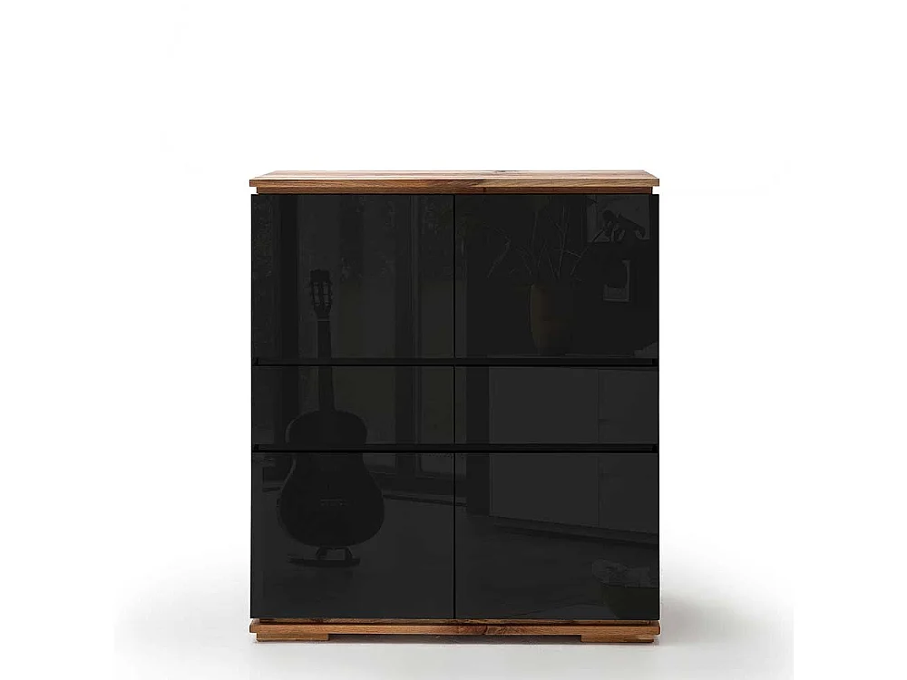 Hochglanz Highboard in Schwarz Asteiche Massivholz