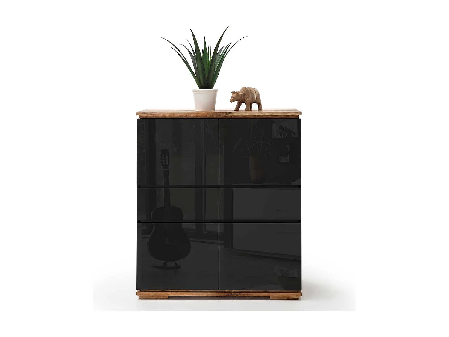 Hochglanz Highboard in Schwarz Asteiche Massivholz