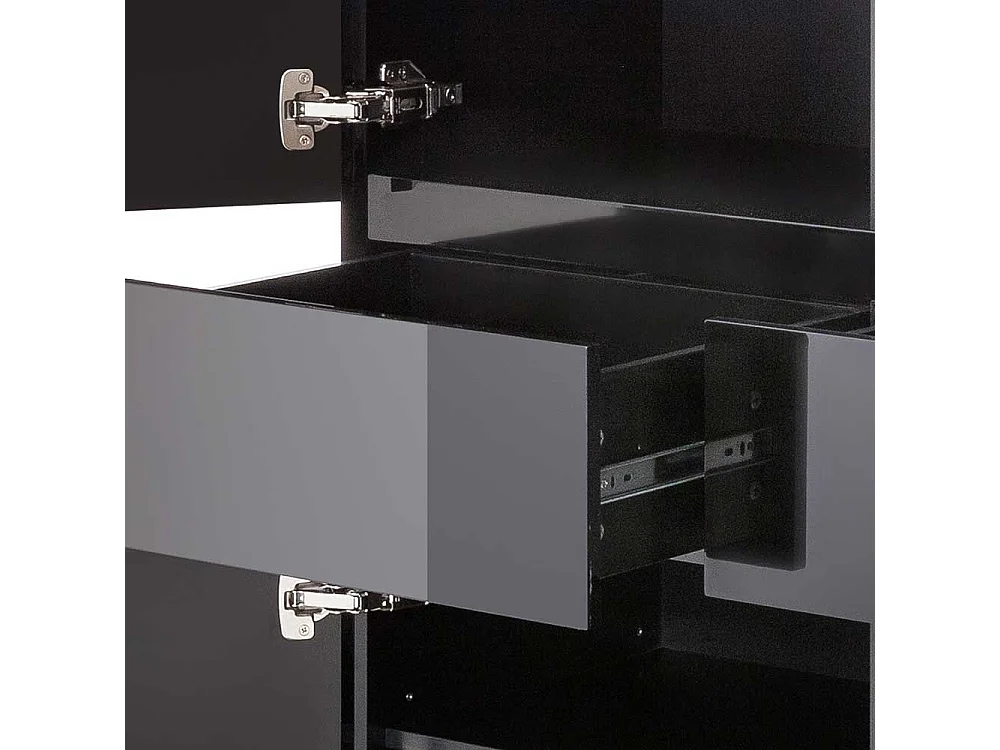 Hochglanz Highboard in Schwarz Asteiche Massivholz