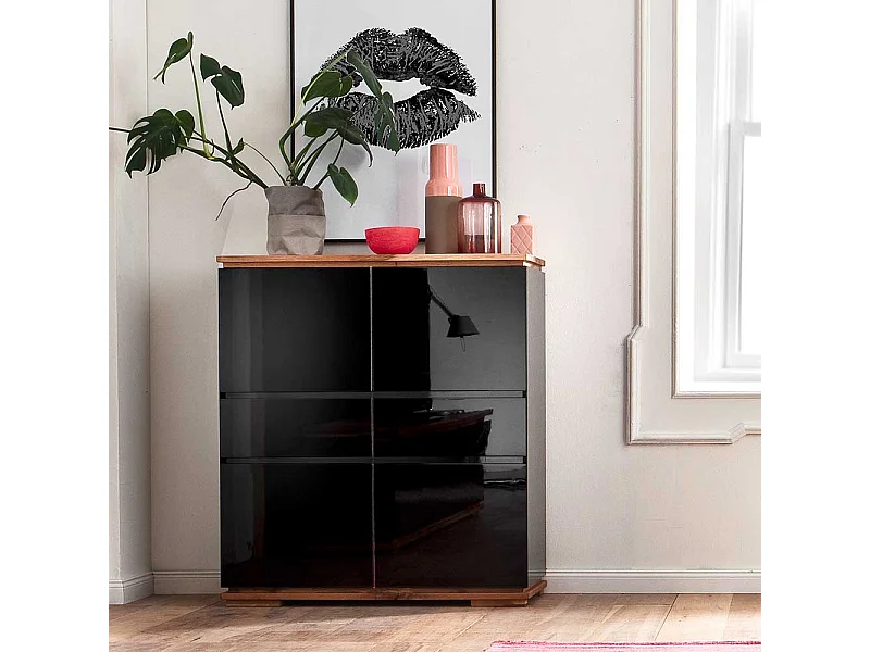 Hochglanz Highboard in Schwarz Asteiche Massivholz