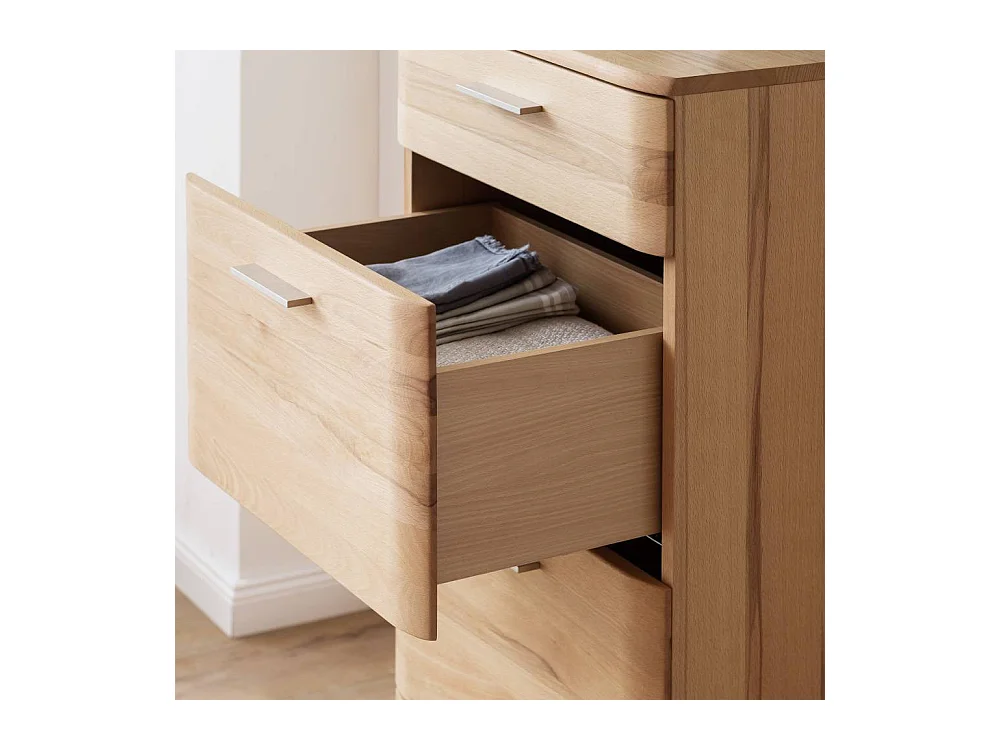 Schubladenkommode Hochkommode mit Metallgriffen in Kernbuchefarben