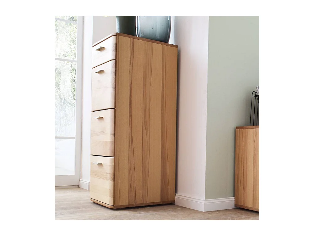 Schubladenkommode Hochkommode mit Metallgriffen in Kernbuchefarben