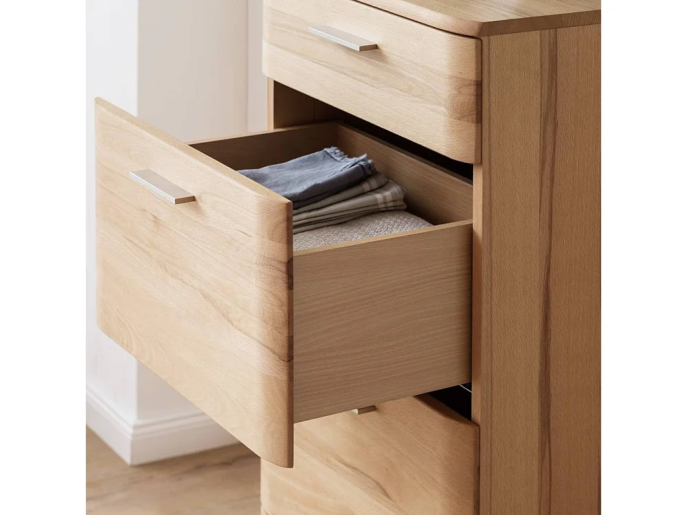 Schubladenkommode Hochkommode mit Metallgriffen in Kernbuchefarben