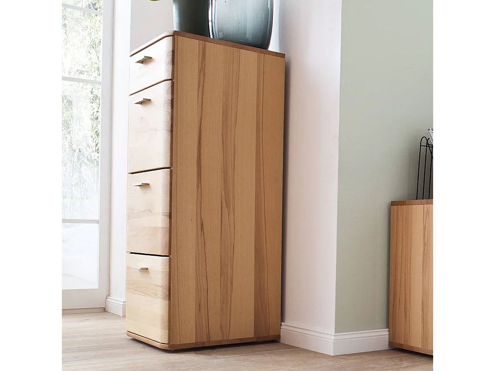 Schubladenkommode Hochkommode mit Metallgriffen in Kernbuchefarben