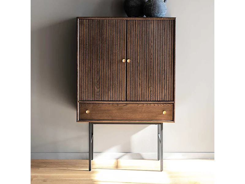 Vertiko in Eiche dunkel und Schwarz Retrostil